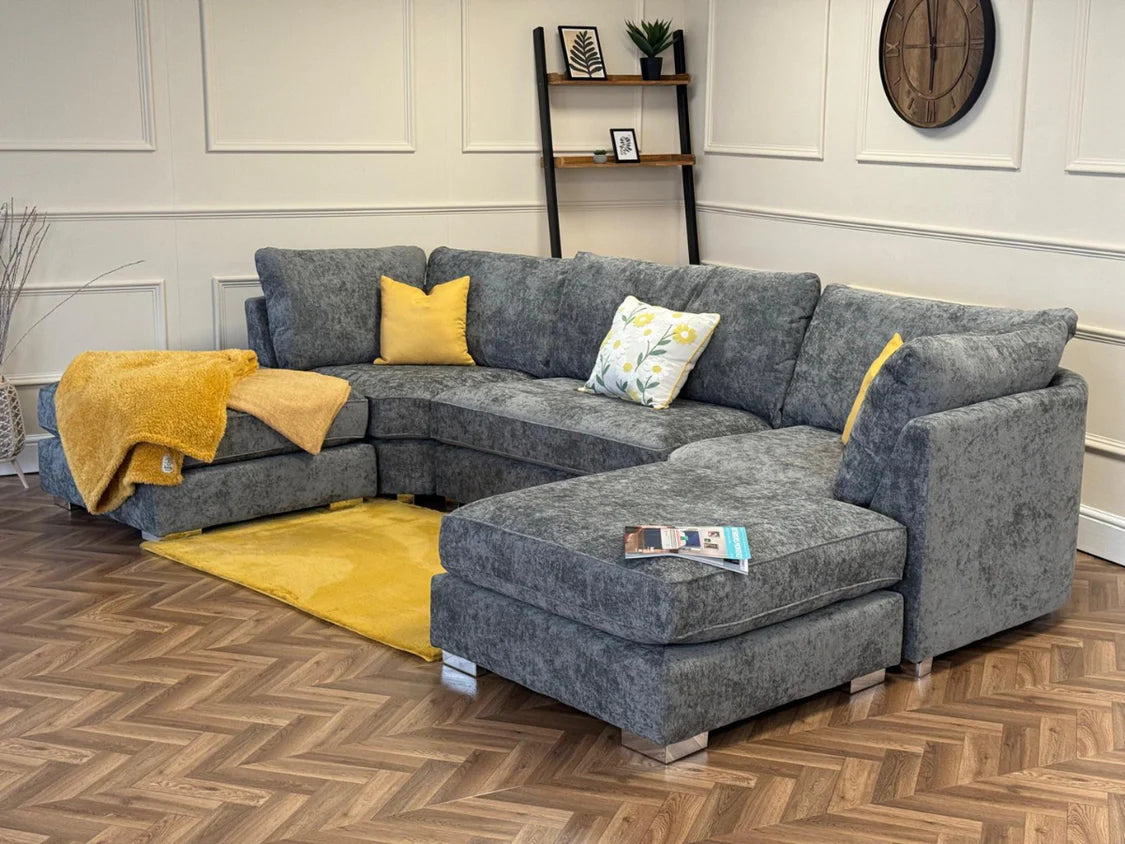 Bishop Large U-Shape Corner Sofa – Platinum Grey / Platinum Silver