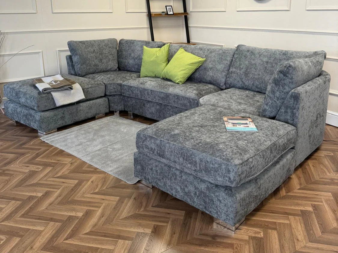 Bishop Large U-Shape Corner Sofa – Platinum Grey / Platinum Silver