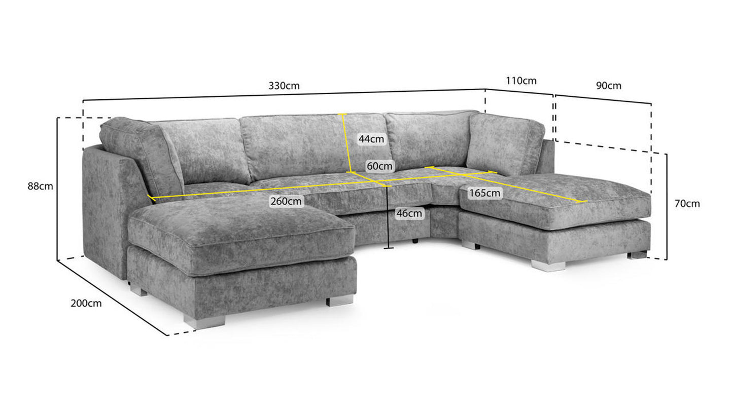 Bishop Large U-Shape Corner Sofa – Platinum Grey / Platinum Silver
