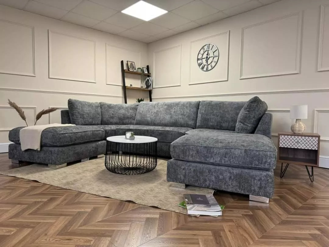 Bishop Large U-Shape Corner Sofa – Platinum Grey / Platinum Silver