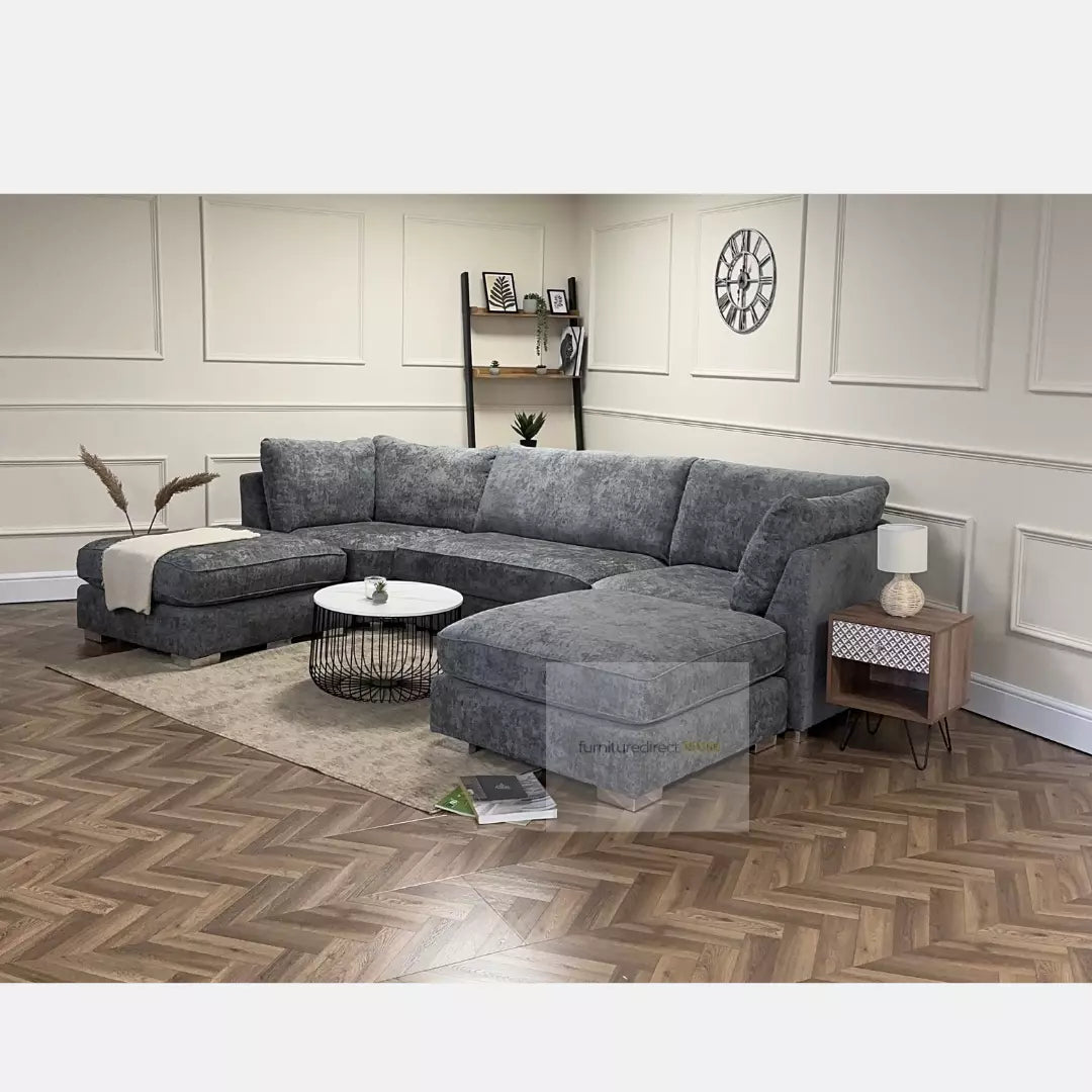 Bishop Large U-Shape Corner Sofa – Platinum Grey / Platinum Silver