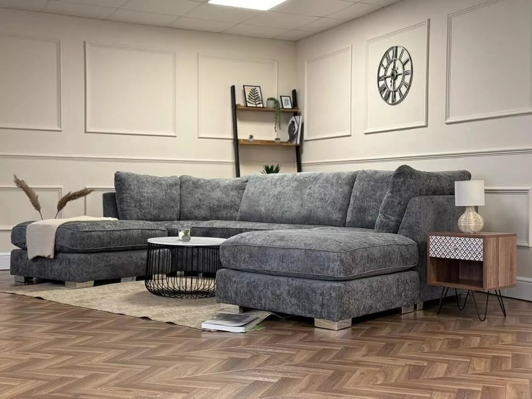 Bishop Large U-Shape Corner Sofa – Platinum Grey / Platinum Silver