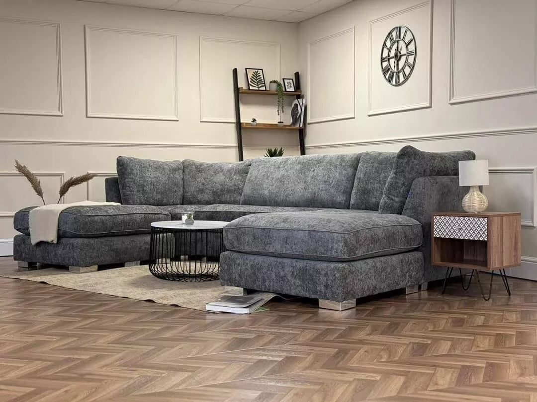 Bishop Large U-Shape Corner Sofa – Platinum Grey / Platinum Silver